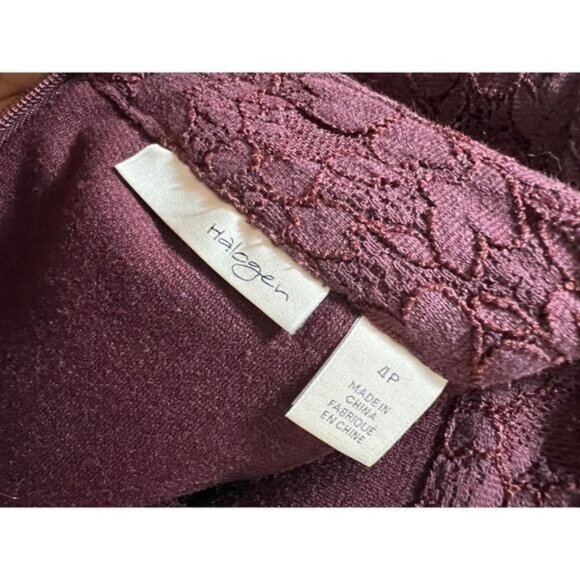 Halogen Nordstrom Midi Pencil Skirt Size 4P Lace Floral Burgundy - Picture 3 of 4